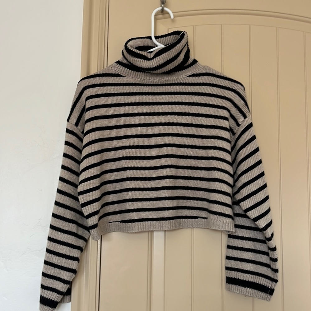 grey and white turtle neck!